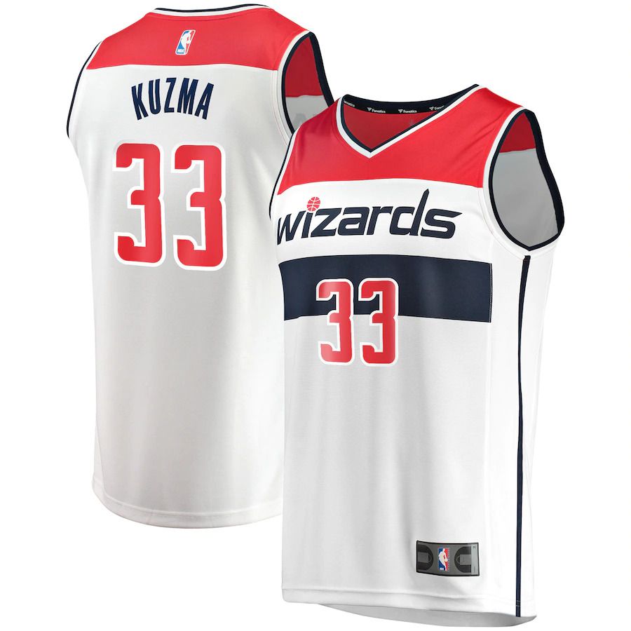Men Washington Wizards 33 Kyle Kuzma Fanatics Branded White 2022-23 Fast Break Replica NBA Jersey